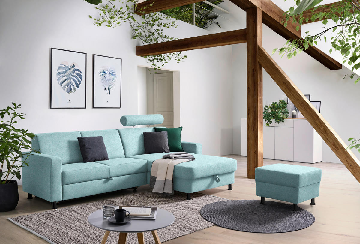 ECKSOFA in Webstoff Türkis  - Türkis/Schwarz, Design, Kunststoff/Textil (257/165cm) - Xora