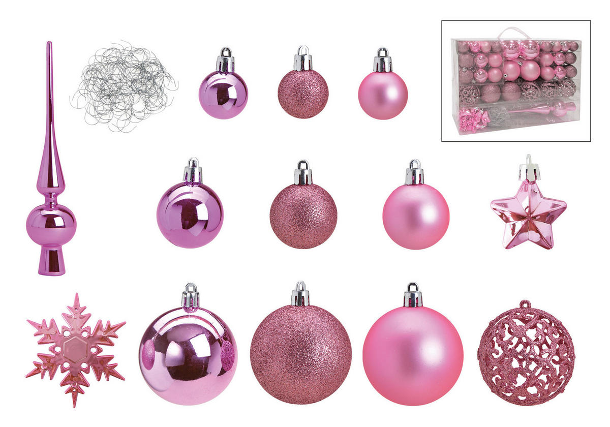 CHRISTBAUMKUGEL-SET 111-teilig  - Pink, Trend, Kunststoff (36/23/12cm) - X-Mas