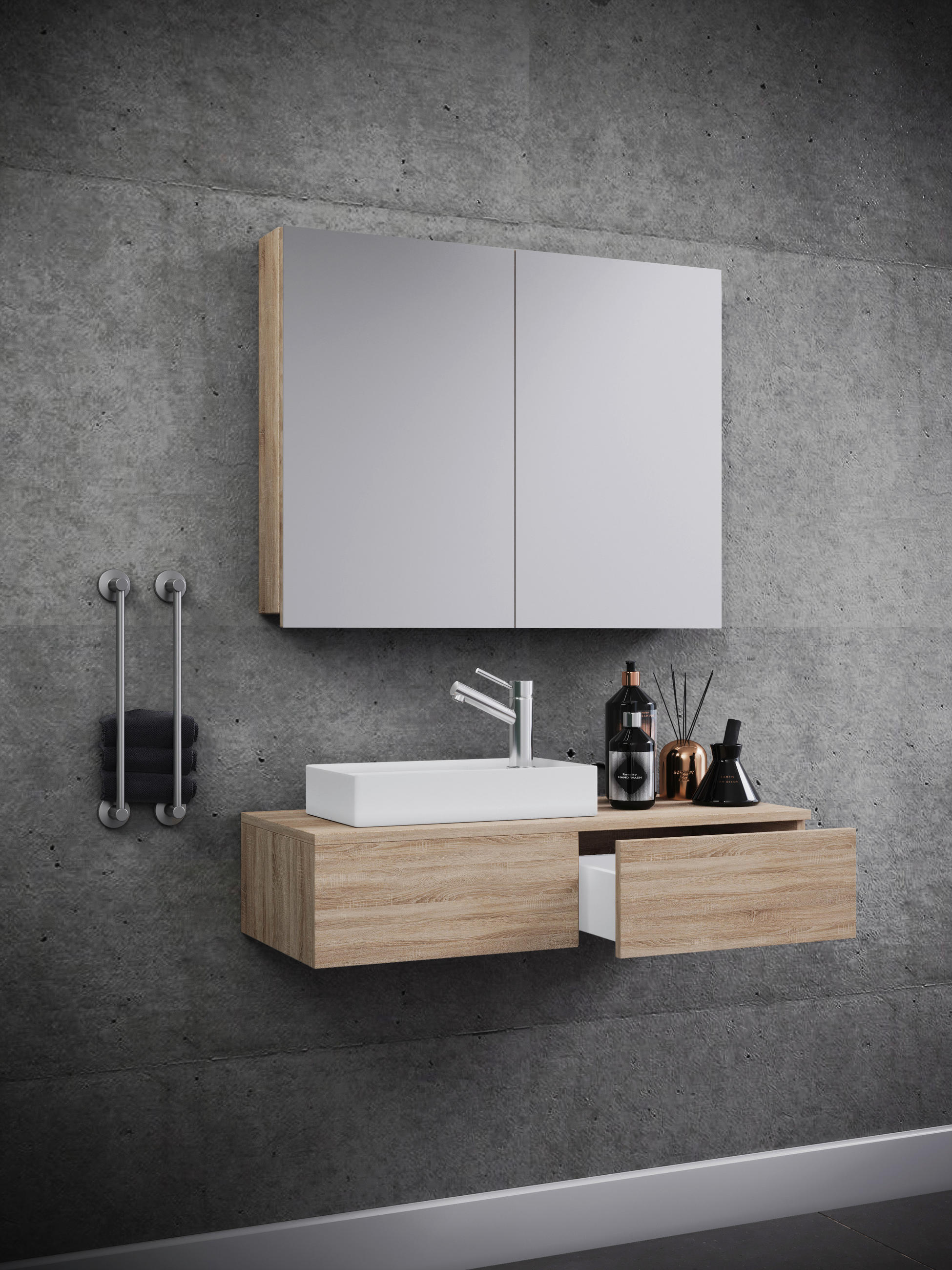 BADEZIMMER  in 85 cm  - Weiß/Sonoma Eiche, MODERN, Keramik/Holzwerkstoff (85cm) - MID.YOU