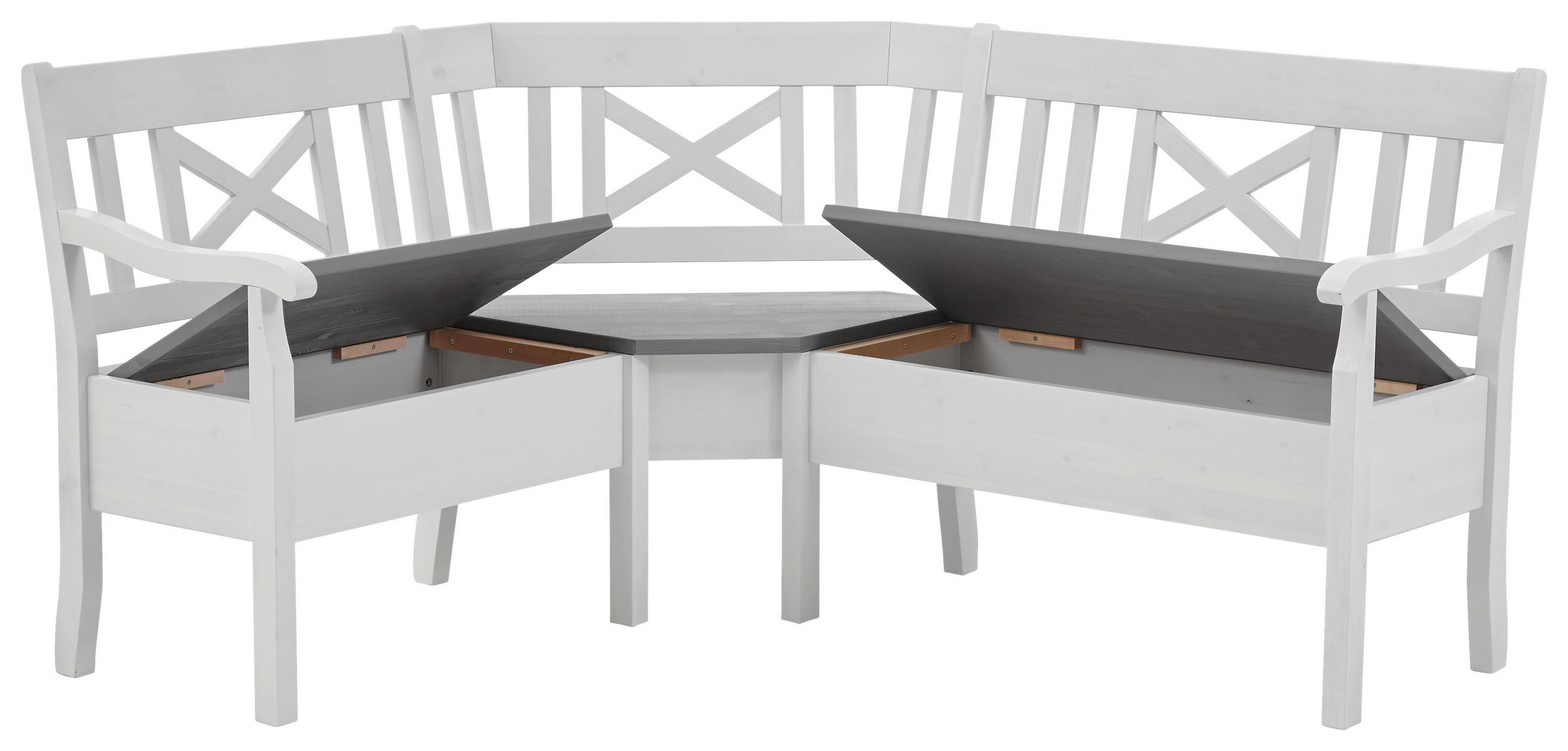 ECKBANK 170/147 cm Grau, Weiß Kiefer massiv   - Weiß/Grau, ROMANTIK / LANDHAUS, Holz (170/147cm) - Boxxx