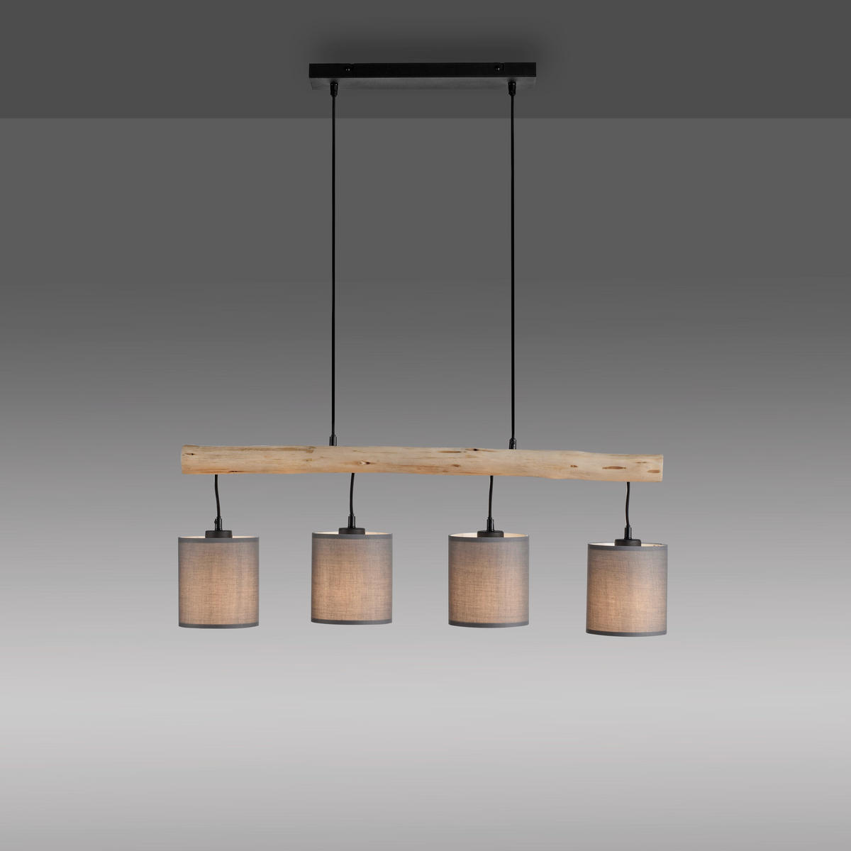 PENDELLEUCHTE Tribu 82,5/13,5/60-120 cm   - Taupe/Schwarz, Natur, Holz/Kunststoff (82,5/13,5/60-120cm)