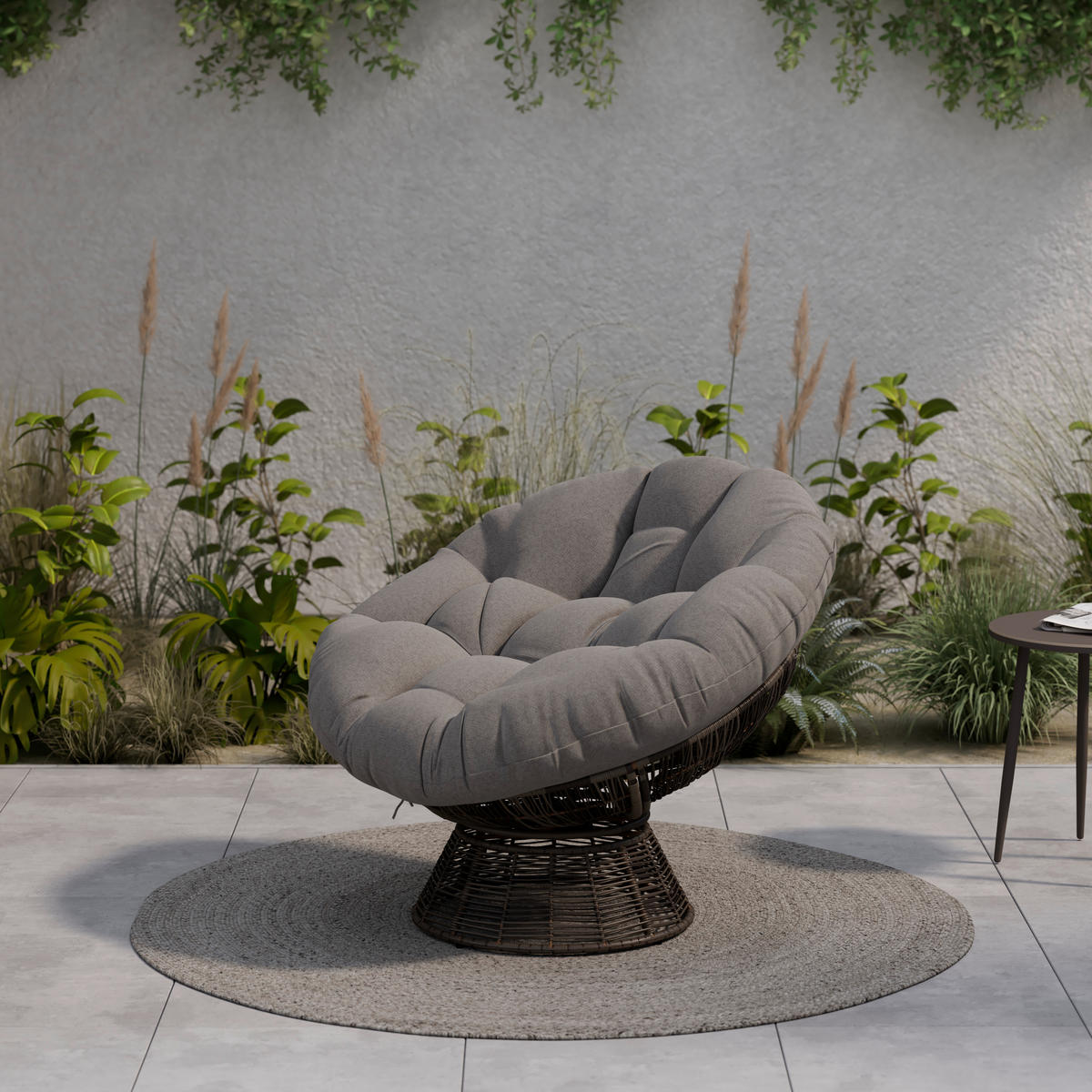 Papasansessel 95/84/77 cm  - Braun/Grau, KONVENTIONELL, Kunststoff/Metall (95/84/77cm) - Ambia Garden