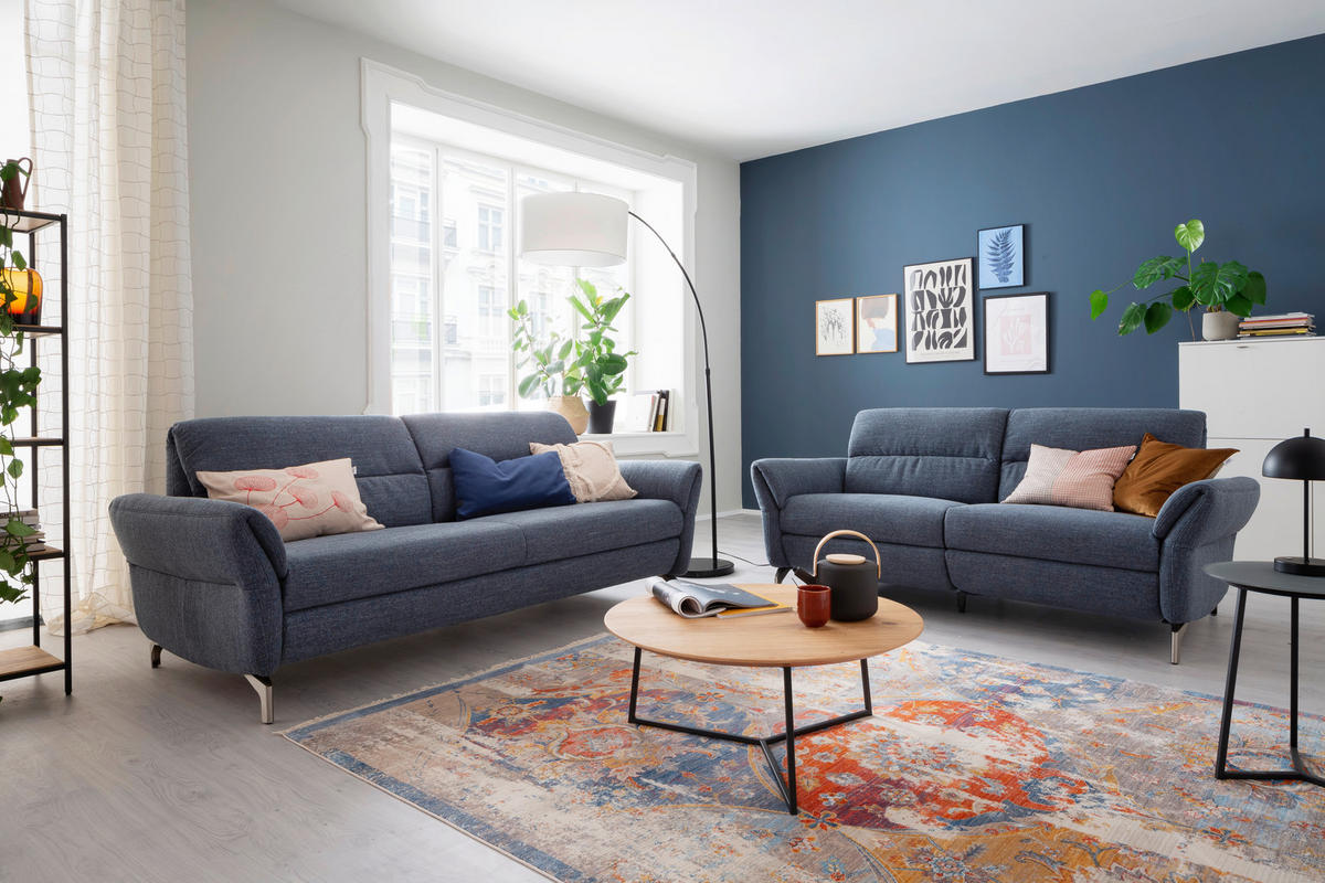 2,5-SITZER  in Flachgewebe Blaugrau  - Blaugrau/Nickelfarben, Design, Textil/Metall (212/87/100cm) - Schöner Wohnen