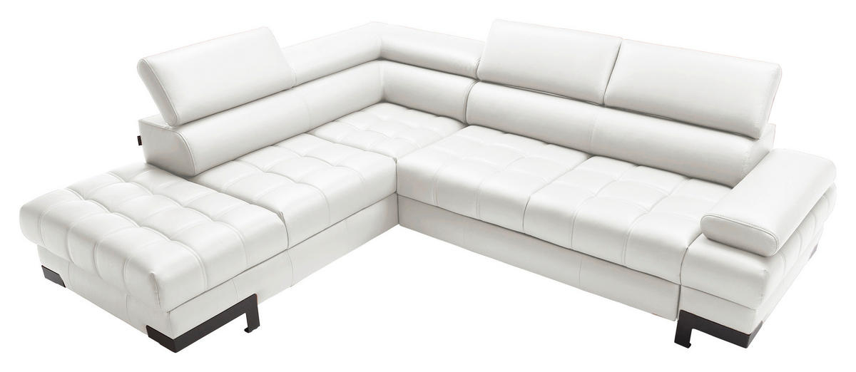 ECKSOFA in Echtleder Weiss  - Weiss/Schwarz, Modern, Leder/Metall (223/263cm) - Welnova