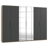 DREHTÜRENSCHRANK 300/216/58 cm,  in Graphitfarben, Eichefarben, 6-türig  - Chromfarben/Eichefarben, MODERN, Holzwerkstoff (300/216/58cm) - MID.YOU