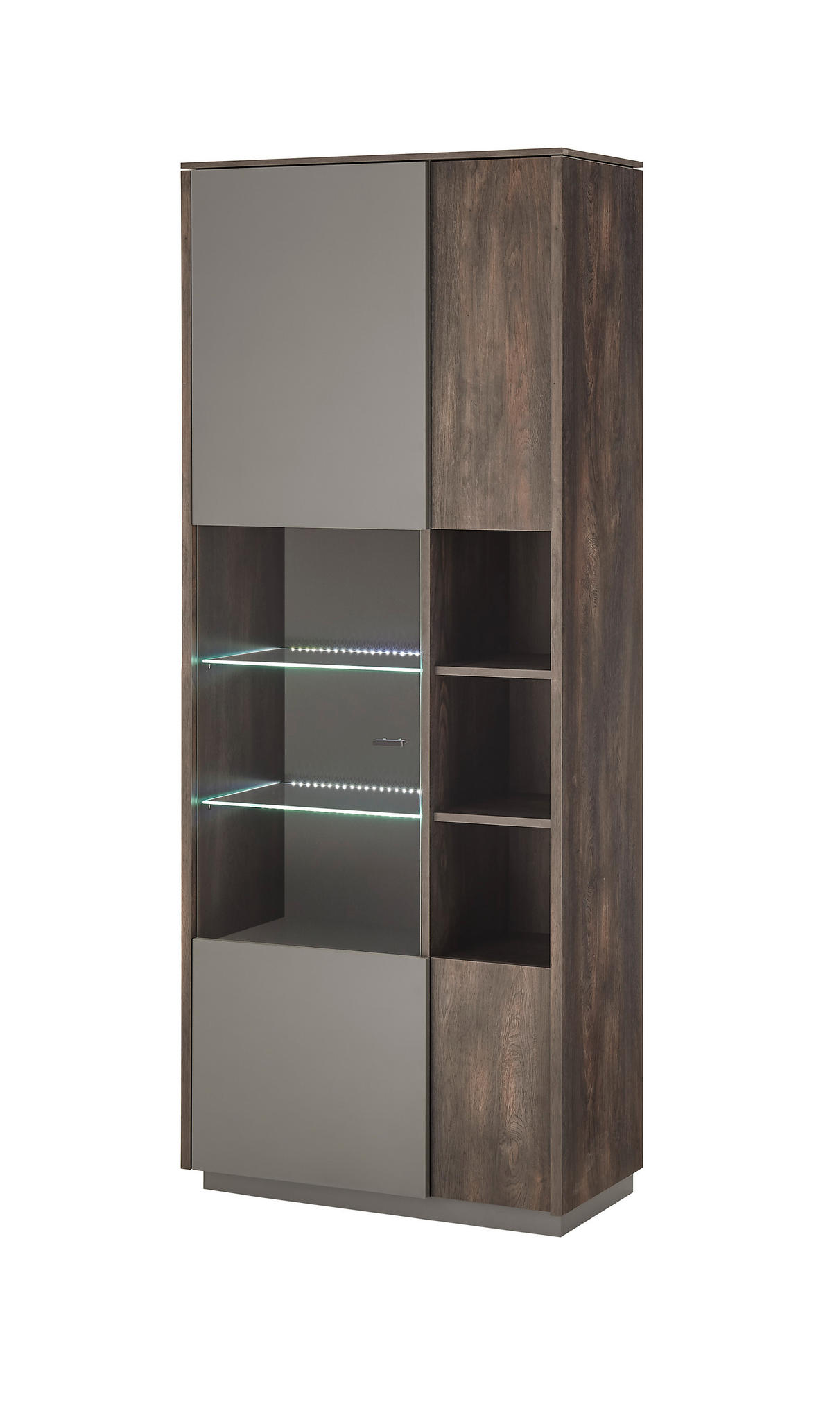 VITRINE  in Anthrazit, Eichefarben - Eichefarben/Anthrazit, Design, Glas/Holzwerkstoff (80/200/40cm) - MID.YOU