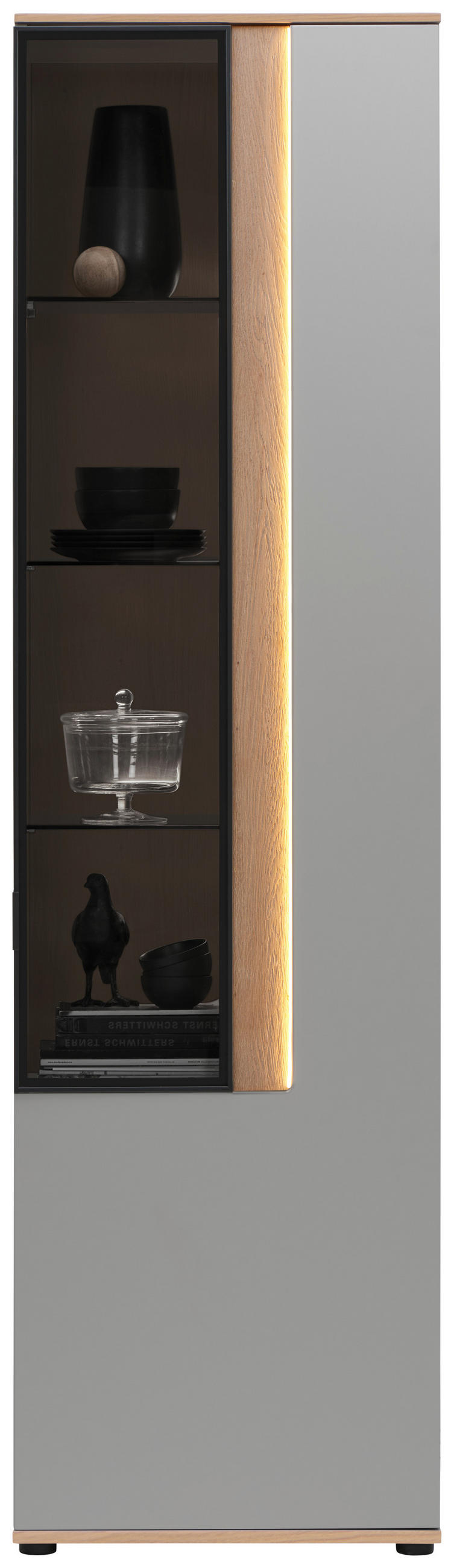 Vitrina, furniruit, stejar noduros gri deschis
