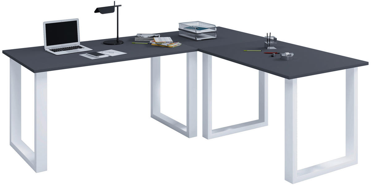 ECKSCHREIBTISCH 190/130/76 cm  in Anthrazit, Silberfarben  - Anthrazit/Silberfarben, Design, Holzwerkstoff/Metall (190/130/76cm) - MID.YOU