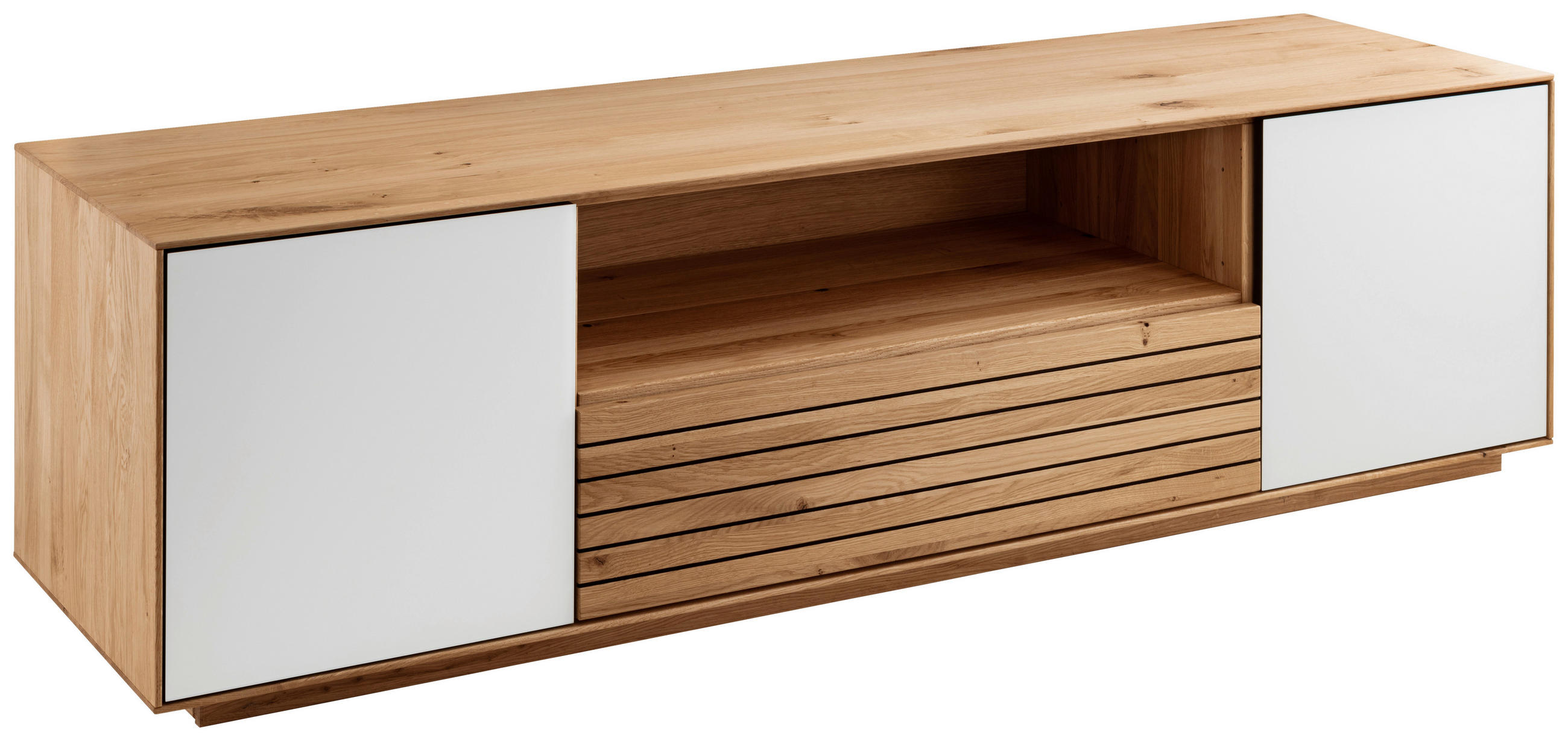LOWBOARD Riva  in 158/44/45 cm  - Wildeiche/Weiß, KONVENTIONELL, Glas/Holz (158/44/45cm) - Linea Natura