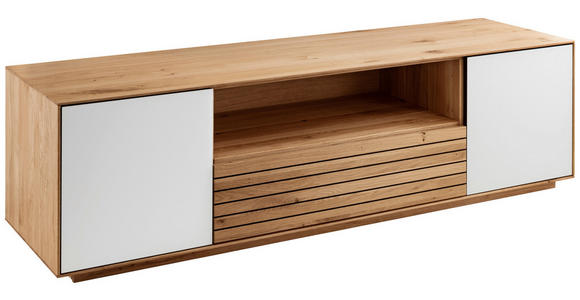 LOWBOARD Riva  in 158/44/45 cm  - Wildeiche/Weiß, KONVENTIONELL, Glas/Holz (158/44/45cm) - Linea Natura