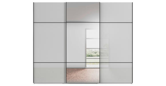 SCHWEBETÜRENSCHRANK 301/223/68 cm 3-türig Grau, Weiß - Schwarz/Weiß, KONVENTIONELL, Glas/Holzwerkstoff (301/223/68cm) - Novel