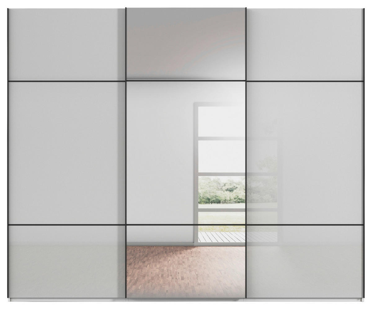 SCHWEBETÜRENSCHRANK in Grau, Weiss  - Weiss/Schwarz, Konventionell, Glas/Holzwerkstoff (271/223/68cm) - Novel