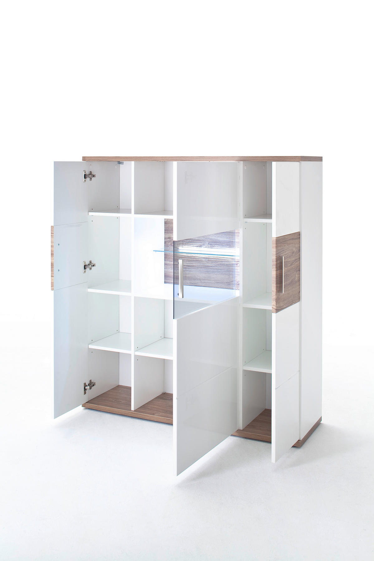 HIGHBOARD Colombo  in 120/135/37 cm  - Eichefarben/Weiß, Design, Glas/Holzwerkstoff (120/135/37cm) - Livetastic