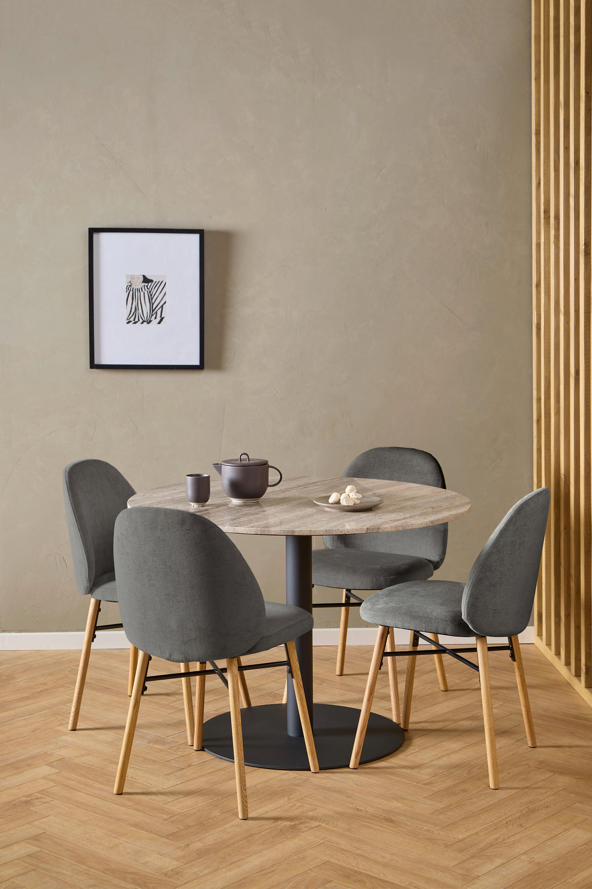 STUHL  in Chenille  - Eichefarben/Grau, Design, Holz/Textil (54/82,5/56cm) - MID.YOU
