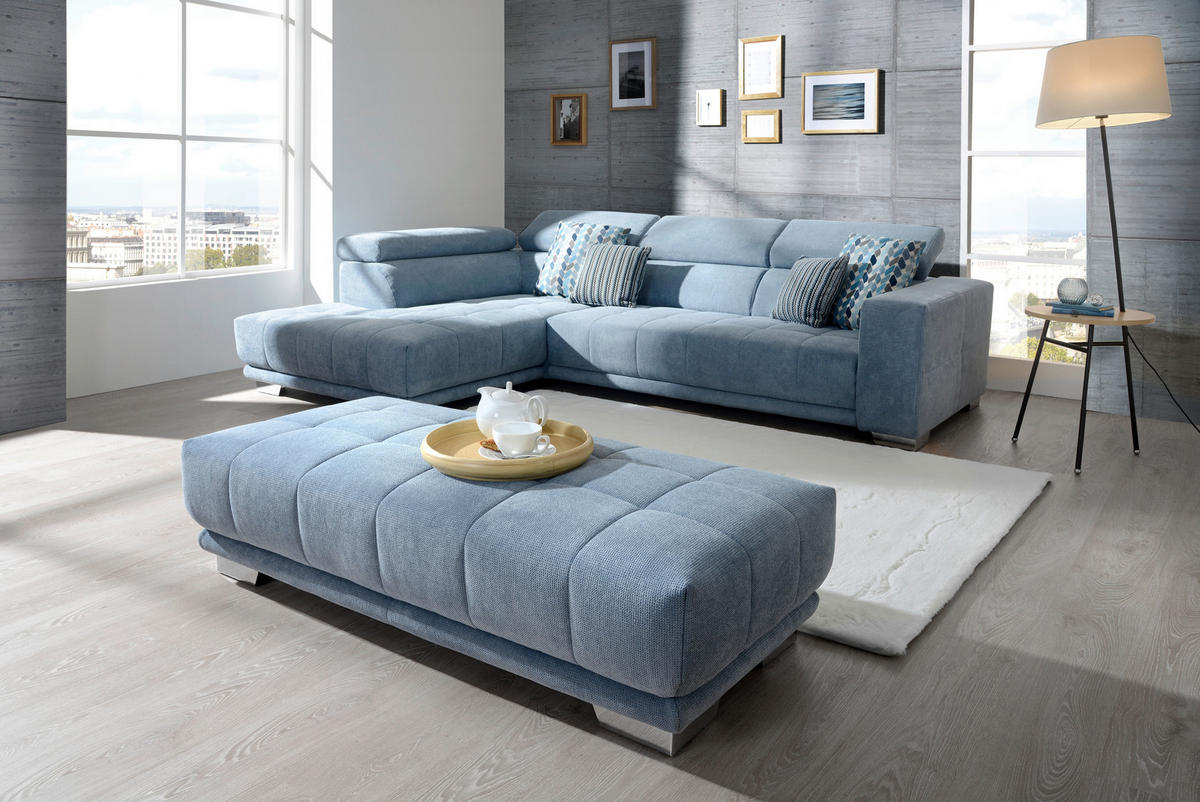 ECKSOFA in Mikrofaser Hellblau  - Chromfarben/Hellblau, Design, Textil/Metall (207/301cm) - Xora