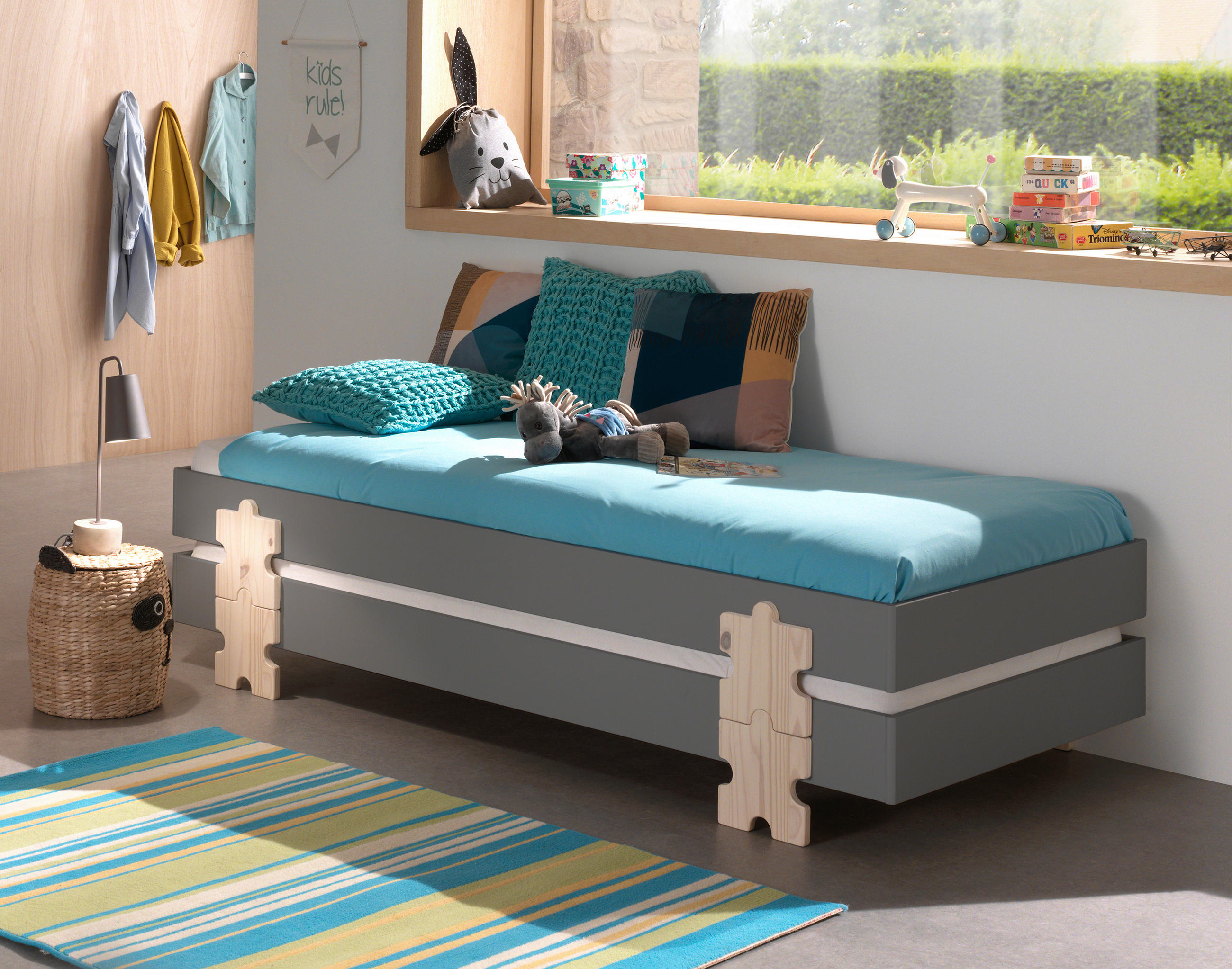 STAPELBETT  90/200 cm  Grau  - Kieferfarben/Grau, MODERN, Holz/Holzwerkstoff (90/200cm) - Vipack