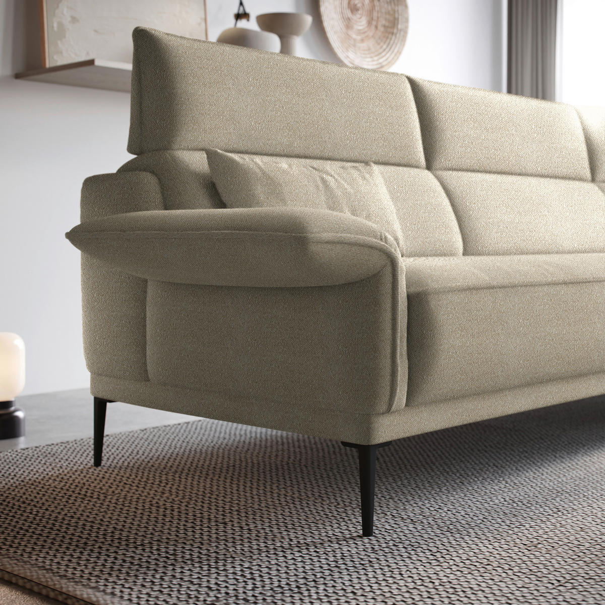 ECKSOFA in Bouclé Beige  - Beige/Schwarz, Design, Textil/Metall (330/186cm) - Johann Jakob