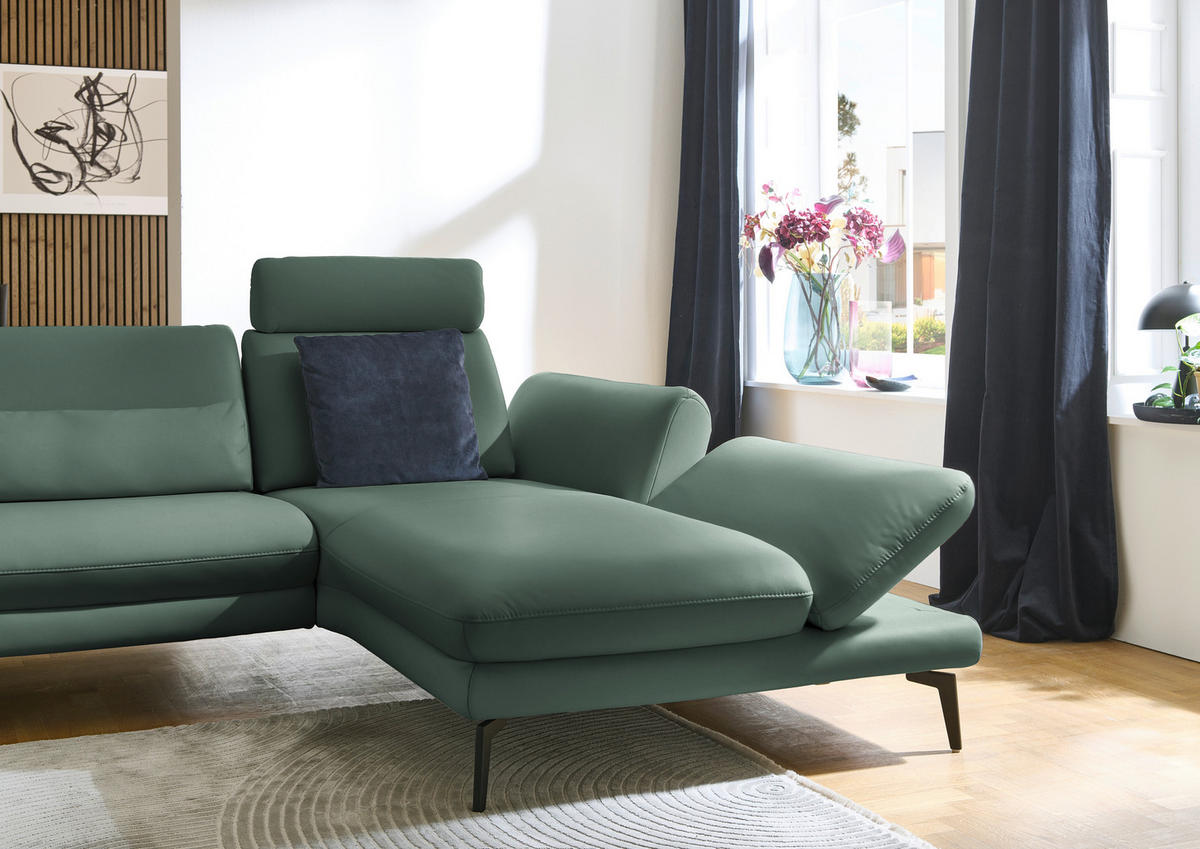 ECKSOFA in Echtleder Opal  - Opal/Schwarz, Design, Leder/Metall (308/195cm) - Dieter Knoll