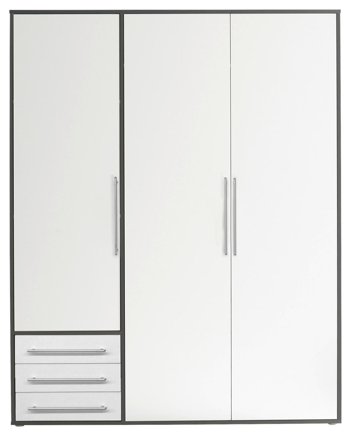 DREHTÜRENSCHRANK 155/194/58 cm 3-türig Weiß, Graphitfarben  - Silberfarben/Graphitfarben, MODERN, Holzwerkstoff/Kunststoff (155/194/58cm) - Livetastic