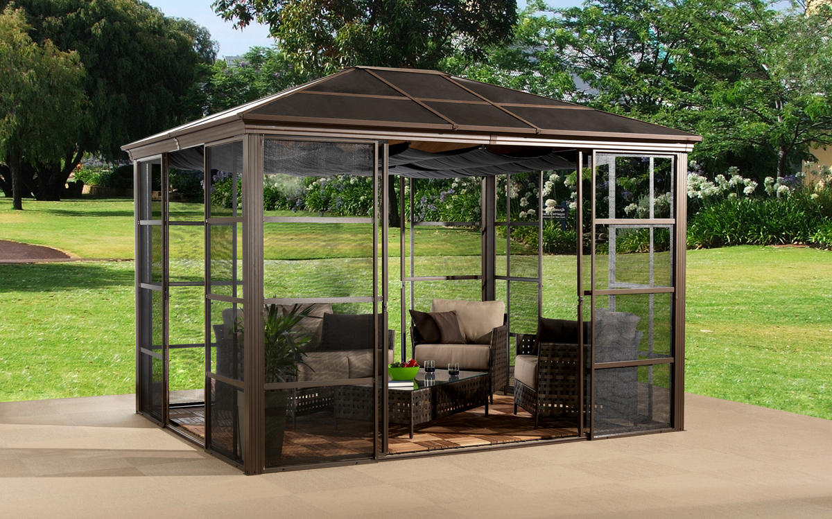 PAVILLON 362/283/297 cm Aluminium  - Bronzefarben, Basics, Kunststoff/Metall (362/283/297cm) - Ambia Garden