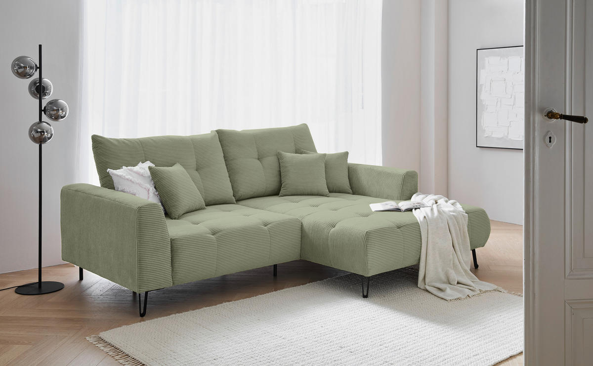 ECKSOFA in Cord Olivgrün  250/175 cm  - Schwarz/Olivgrün, KONVENTIONELL, Textil/Metall (250/175cm) - Carryhome