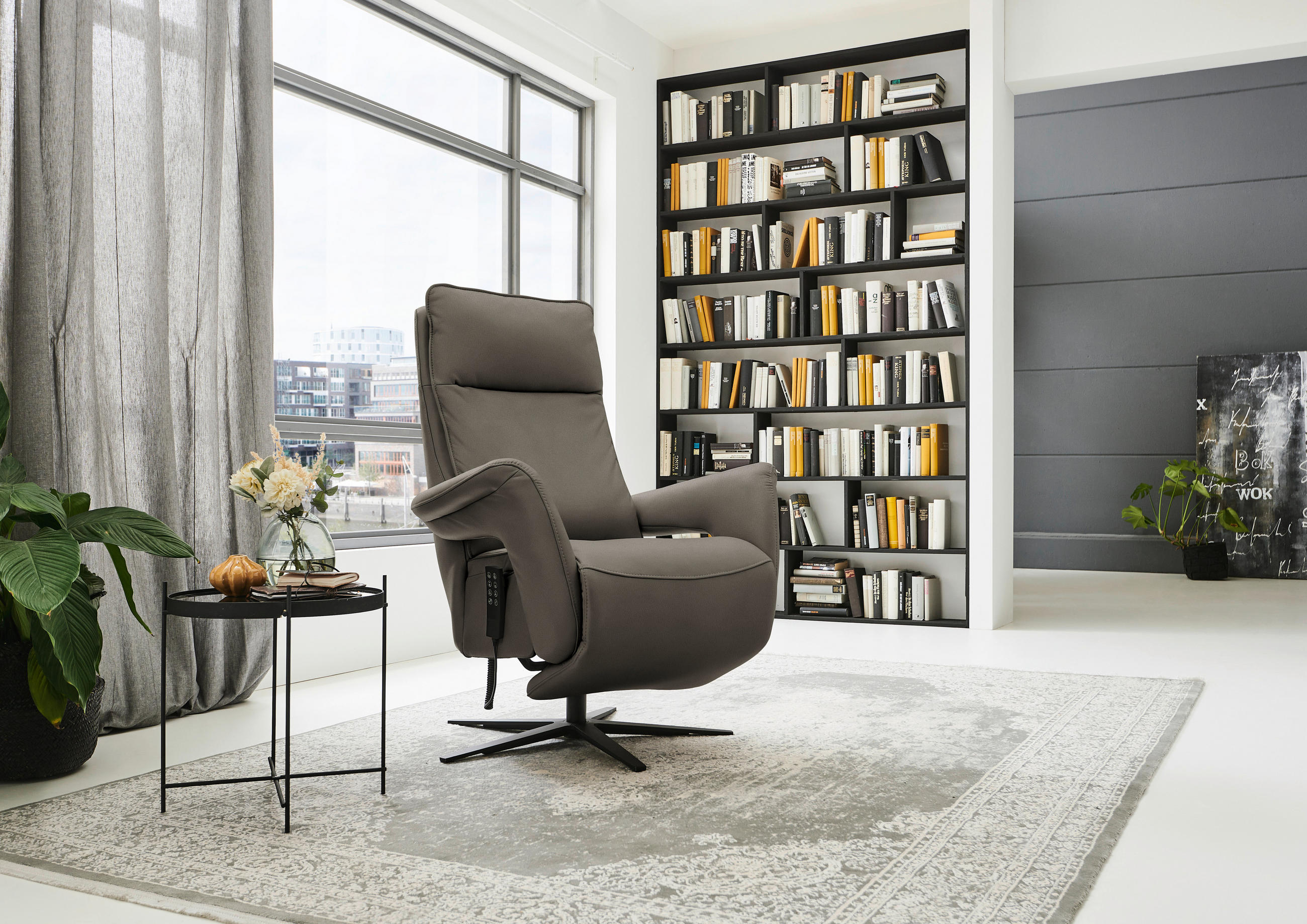 RELAXSESSEL in Leder Graubraun  - Graubraun/Schwarz, Design, Leder/Metall (83/116/87cm) - Valdera