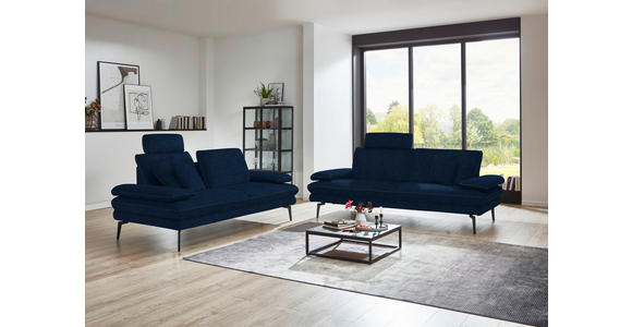 3-SITZER-SOFA in Velours Dunkelblau - Beige/Schwarz, Design, Textil/Metall (222/89/104cm) - Dieter Knoll