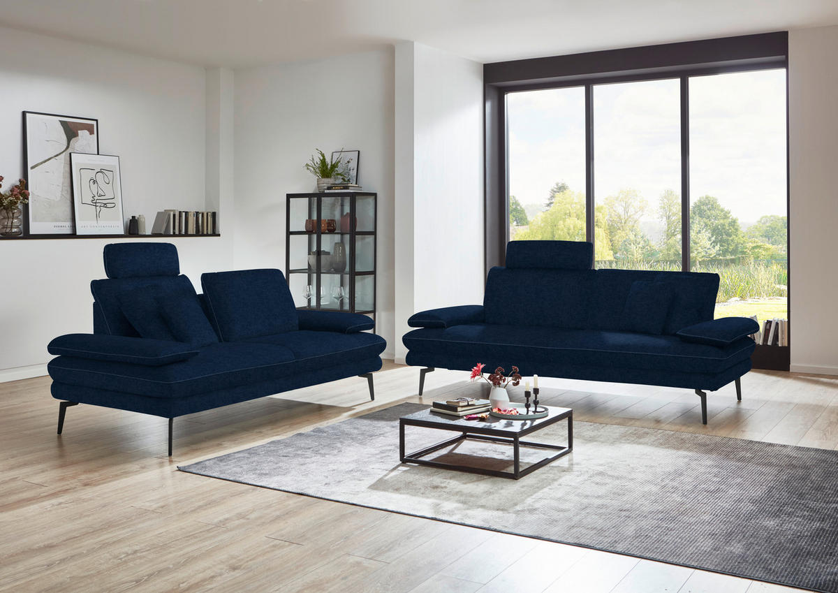 3-SITZER-SOFA in Velours Dunkelblau  - Beige/Schwarz, Design, Textil/Metall (222/89/104cm) - Dieter Knoll