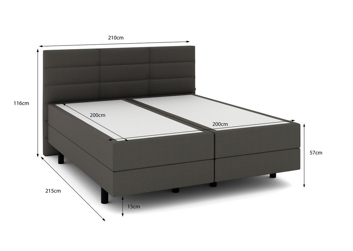 BOXSPRINGBETT 200/200 cm  in Dunkelgrau  - Dunkelgrau/Schwarz, KONVENTIONELL, Holzwerkstoff/Kunststoff (200/200cm) - Musterring