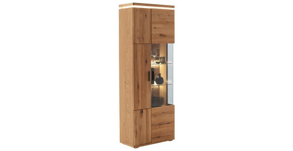 VITRINE  in furniert, massiv Balkeneiche Grau, Eichefarben - Eichefarben/Anthrazit, Natur, Glas/Holz (75/204/37cm) - Linea Natura