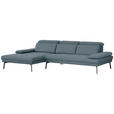 ECKSOFA Ottomane links, Eckteil  More_LZ Blau Webstoff  - Blau/Schwarz, Design, Textil/Metall (188/296cm) - Xora