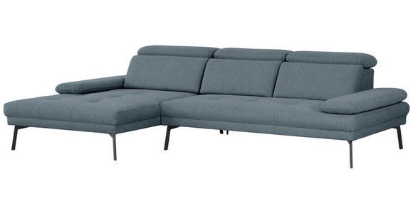 ECKSOFA Ottomane links, Eckteil  More_LZ Blau Webstoff  - Blau/Schwarz, Design, Textil/Metall (188/296cm) - Xora