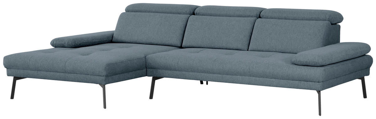 ECKSOFA Ottomane links, Eckteil  More_LZ Blau Webstoff  - Blau/Schwarz, Design, Textil/Metall (188/296cm) - Xora