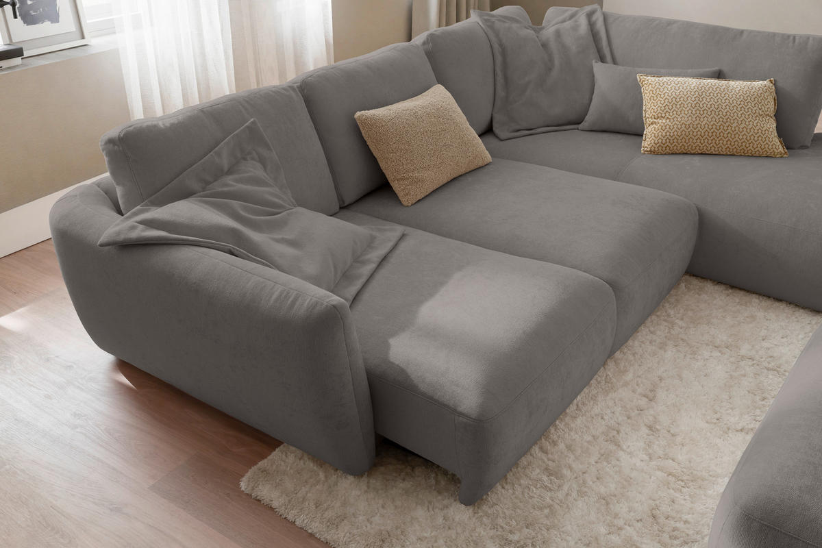 ECKSOFA  in Chenille Grau  307/224 cm  - Schwarz/Grau, KONVENTIONELL, Kunststoff/Textil (307/224cm) - Hom`in