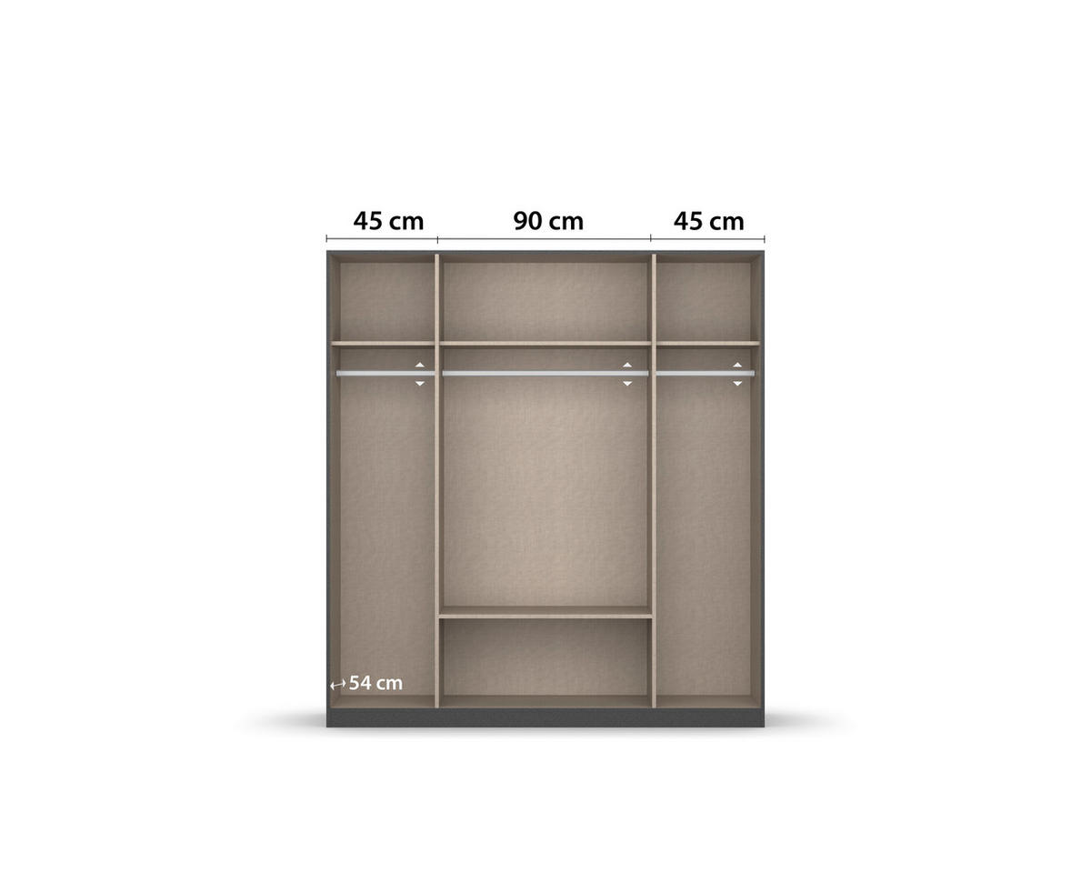 DREHTÜRENSCHRANK 181/197/54 cm,  in Grau, Eiche Artisan, 4-türig  - Eiche Artisan/Grau, MODERN, Holzwerkstoff/Kunststoff (181/197/54cm) - Rauch Möbel