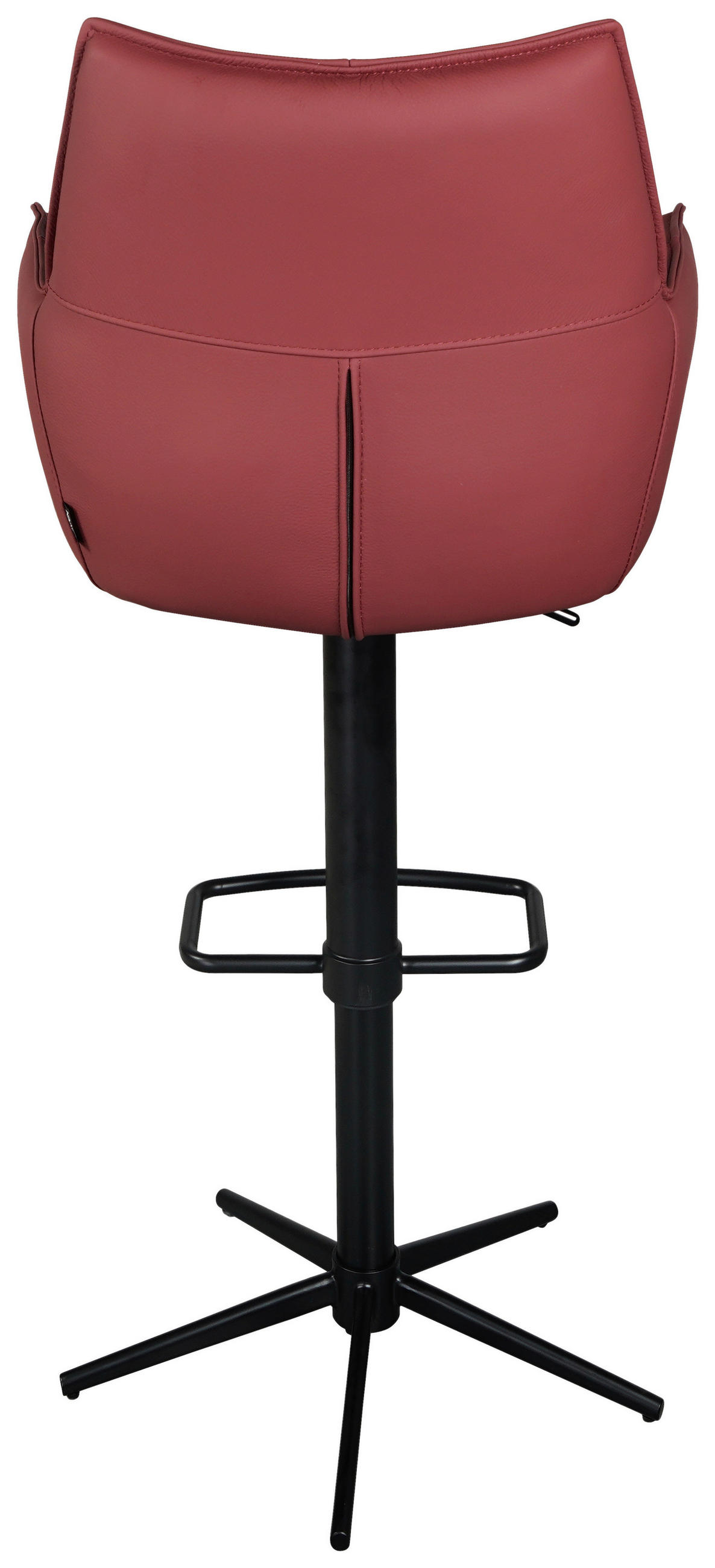 BARHOCKER Echtleder Schwarz, Weinrot Sitzfläche 360° drehbar  - Weinrot/Schwarz, Design, Leder/Metall (54/96-121/56cm) - Novel