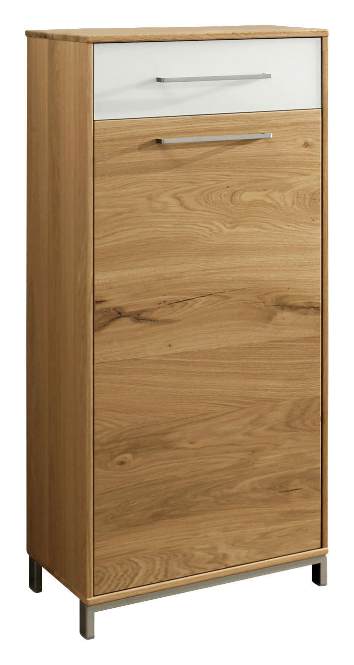 SCHUHSCHRANK Eiche, Balkeneiche furniert, teilmassiv Weiß, Eichefarben - Edelstahlfarben/Eichefarben, Natur, Glas/Holz (44/105/37cm)