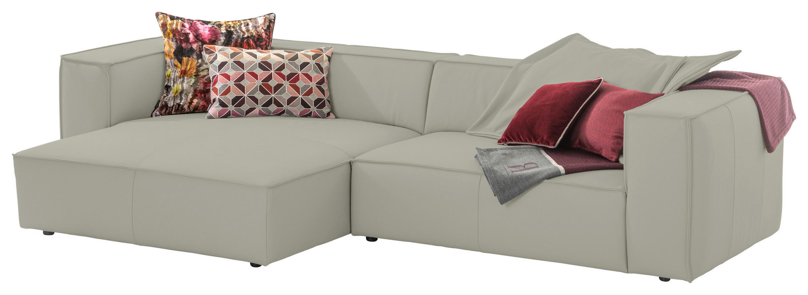 ECKSOFA around the block Weiß Echtleder Rückenkissen, Rücken echt  - Schwarz/Weiß, MODERN, Leder/Kunststoff (164/300cm) - Chilliano
