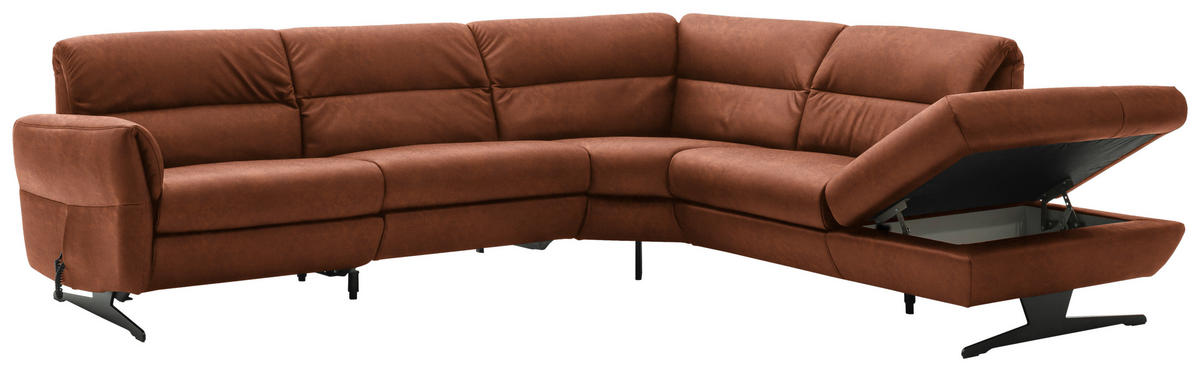 ECKSOFA Cognac Echtleder  - Cognac/Schwarz, Design, Leder/Metall (286/258cm) - Schöner Wohnen