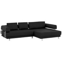 ECKSOFA in Echtleder Schwarz  - Schwarz, Design, Leder/Metall (307/188cm)