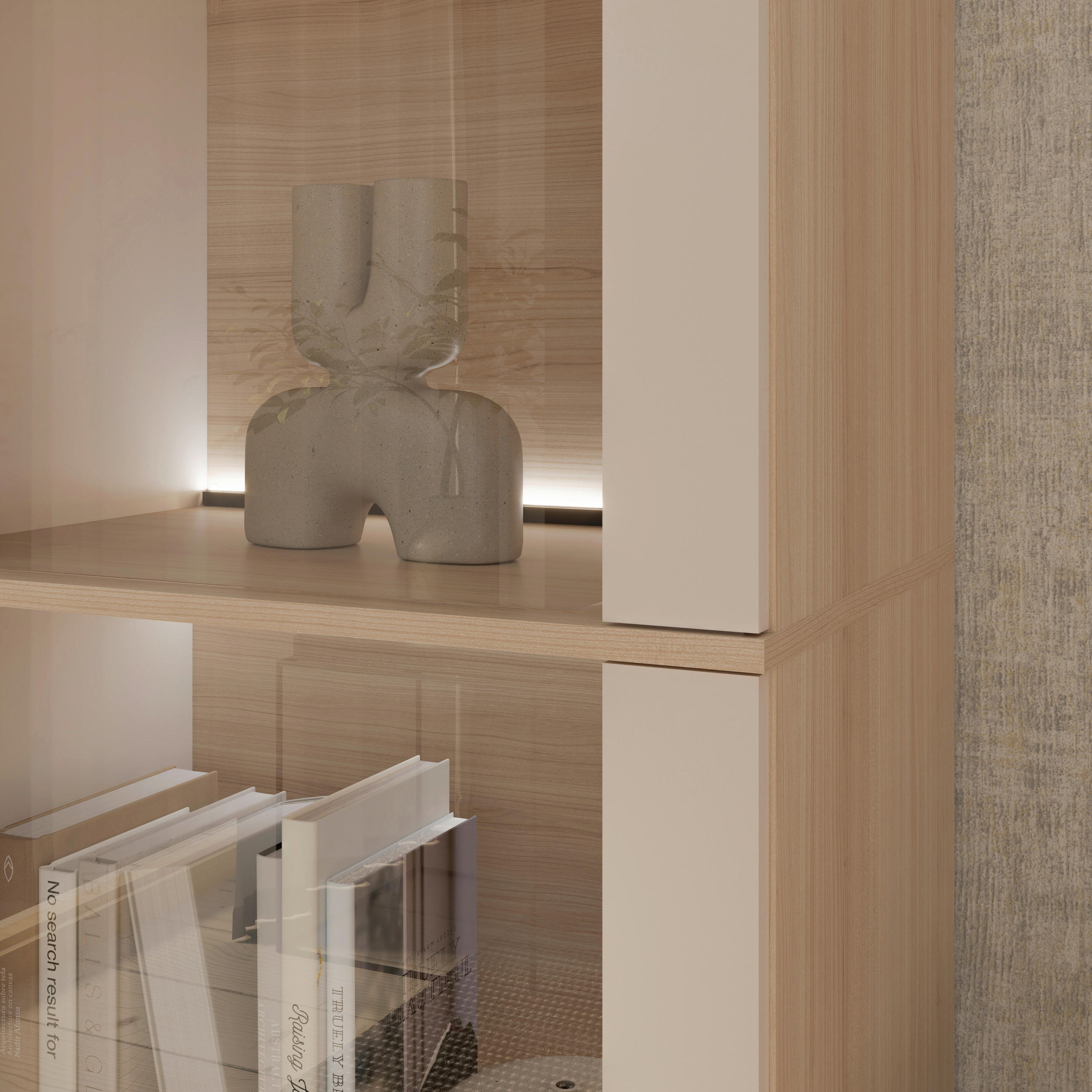 Thumbnail - Ti'me Vitrine, Eiche, Sand, Holzwerkstoff, 6 Fächer, 94.9x138x41 cm, Wohnzimmer, Wohnwände, Vitrinenschränke