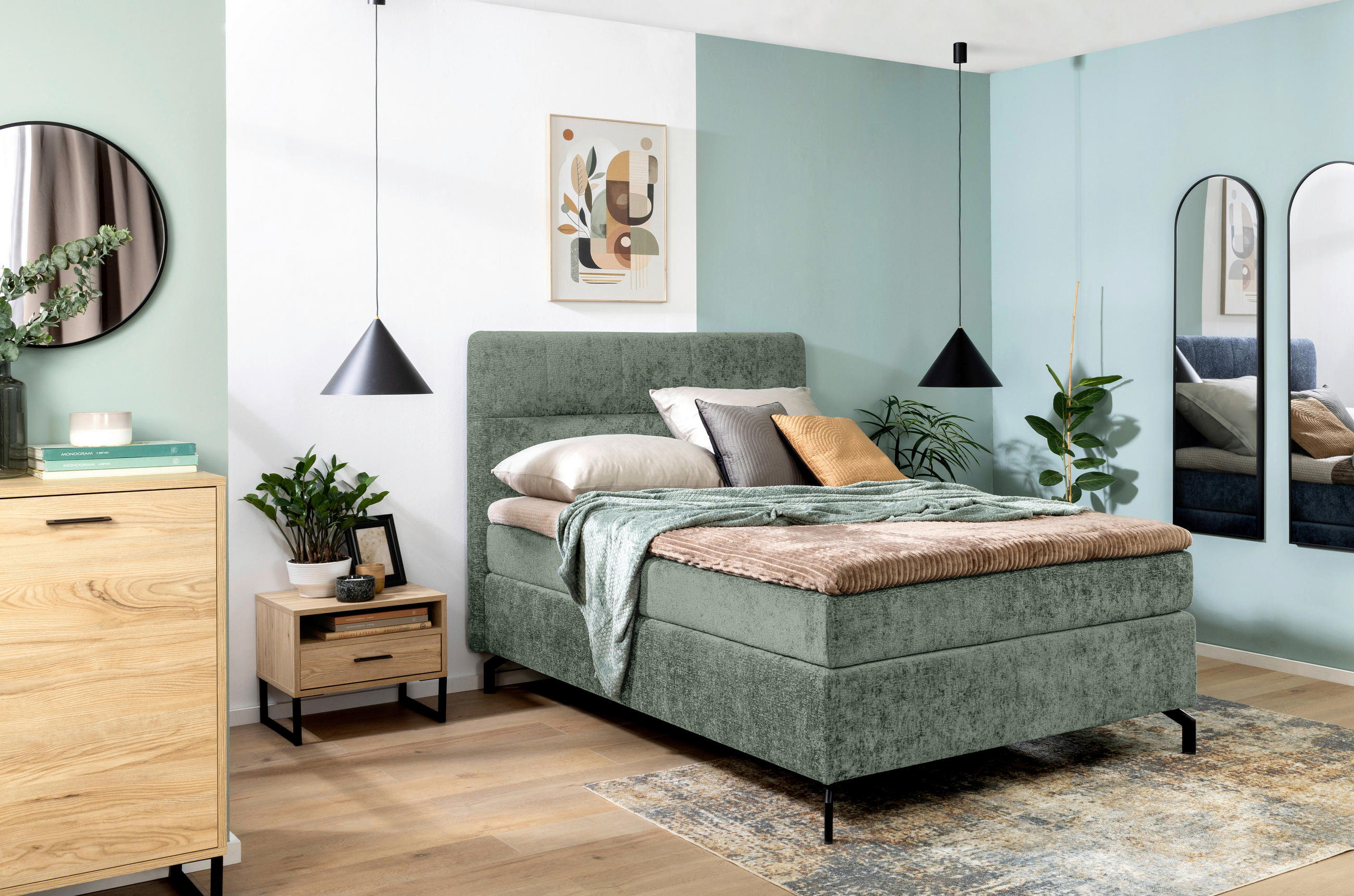 BOXSPRINGBETT 140/200 cm  in Mintgrün  - Schwarz/Mintgrün, Design, Textil/Metall (140/200cm) - Esposa