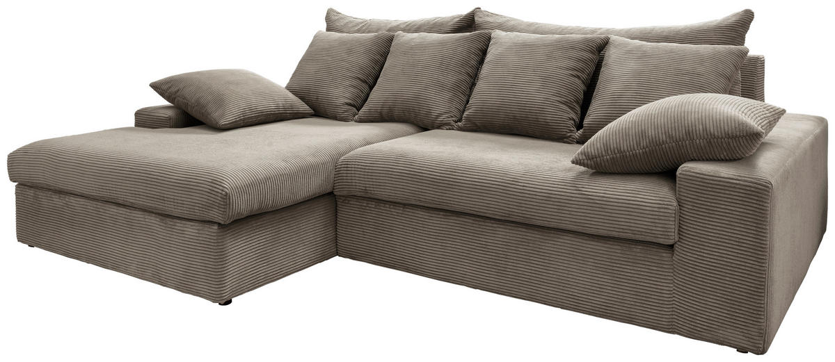 ECKSOFA in Cord Graubraun  - Graubraun/Schwarz, Modern, Kunststoff/Textil (200/278cm) - Livetastic