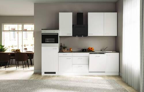 KÜCHENBLOCK 280 cm   in Weiß  - Graubraun/Alufarben, KONVENTIONELL, Holzwerkstoff/Kunststoff (280cm) - FlexWell