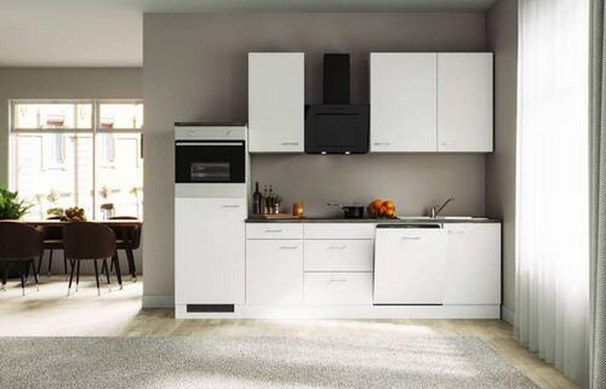 KÜCHENBLOCK 280 cm   in Weiß  - Graubraun/Alufarben, KONVENTIONELL, Holzwerkstoff/Kunststoff (280cm) - FlexWell