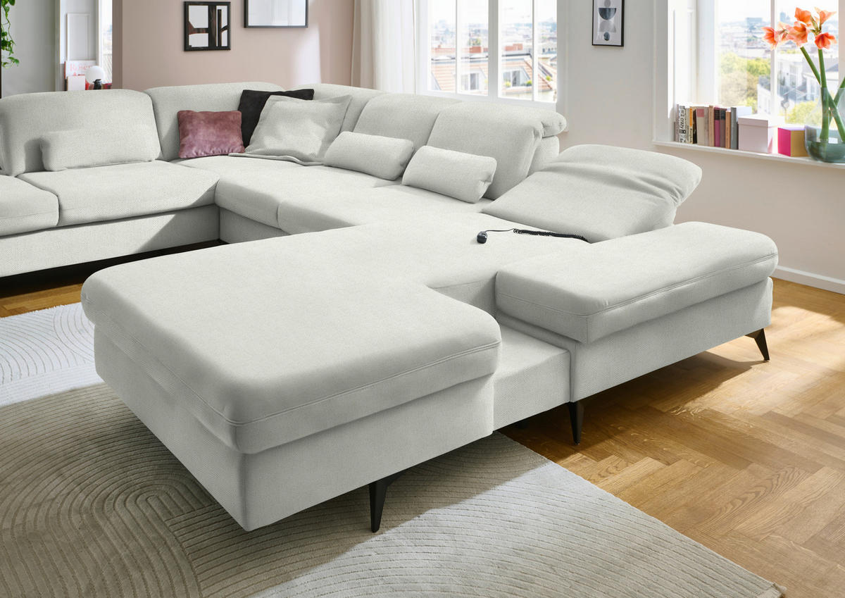 WOHNLANDSCHAFT Chenille Naturfarben  - Schwarz/Naturfarben, Design, Textil/Metall (255/364/198cm) - Beldomo Style