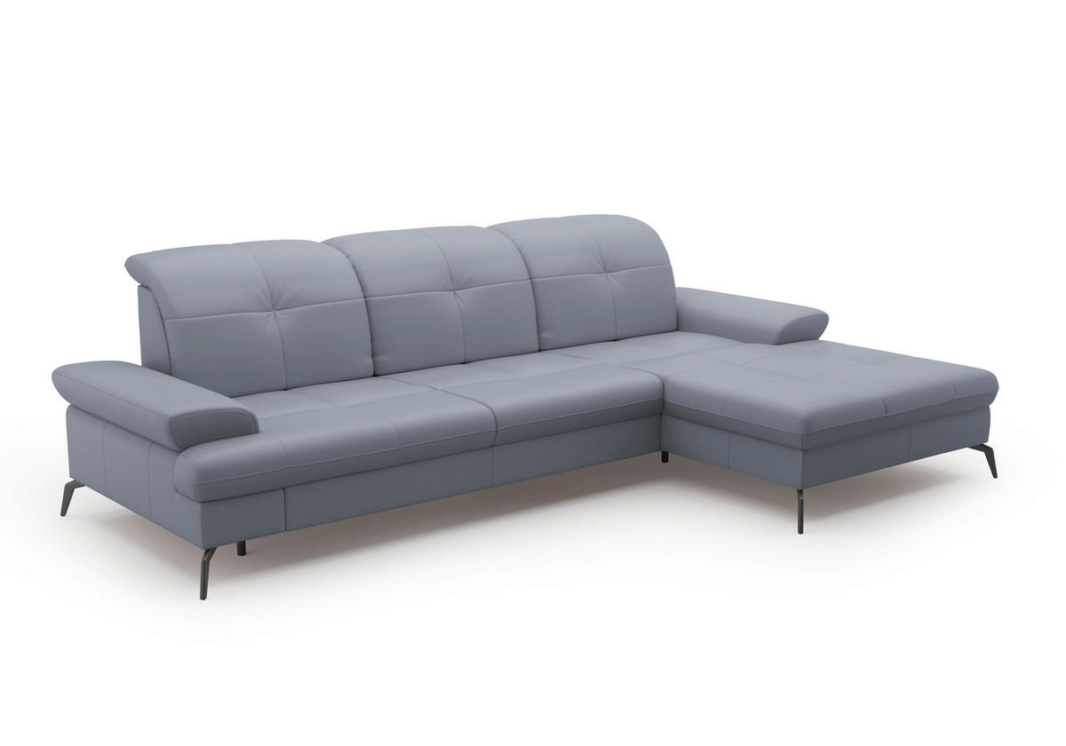 ECKSOFA Vliesstoff Kombination Echtleder/Stoff Graublau  - Graublau/Schwarz, Konventionell, Leder/Textil (279/185cm) - Sit & More
