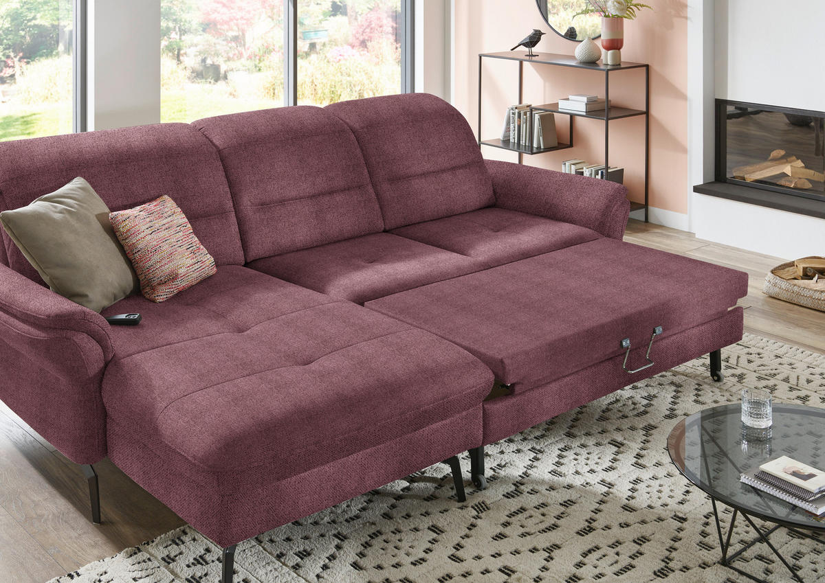 ECKSOFA in Flachgewebe Weinrot  - Weinrot/Schwarz, Konventionell, Textil/Metall (181/260cm) - Beldomo Speed