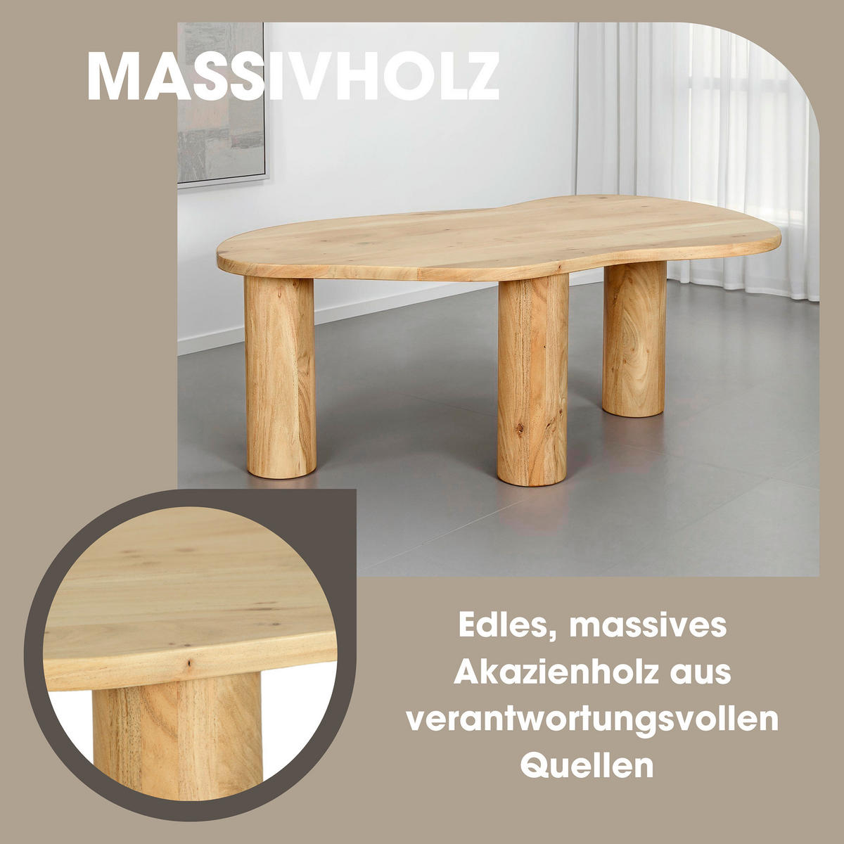COUCHTISCH Akazie massiv Freiform Naturfarben  - Schwarz/Naturfarben, Design, Holz (110/45/55cm) - MID.YOU