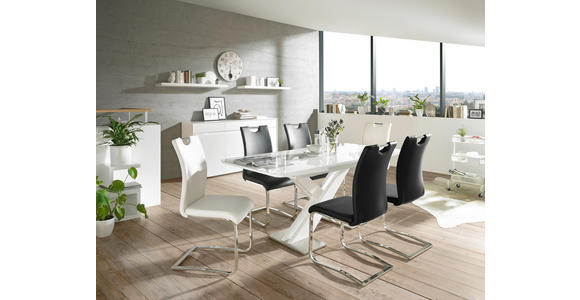 ESSTISCH in Metall, Glas, Holzwerkstoff 140-175/85/76 cm - Weiß Hochglanz/Weiß, Design, Glas/Holzwerkstoff (140-175/85/76cm) - Hom`in